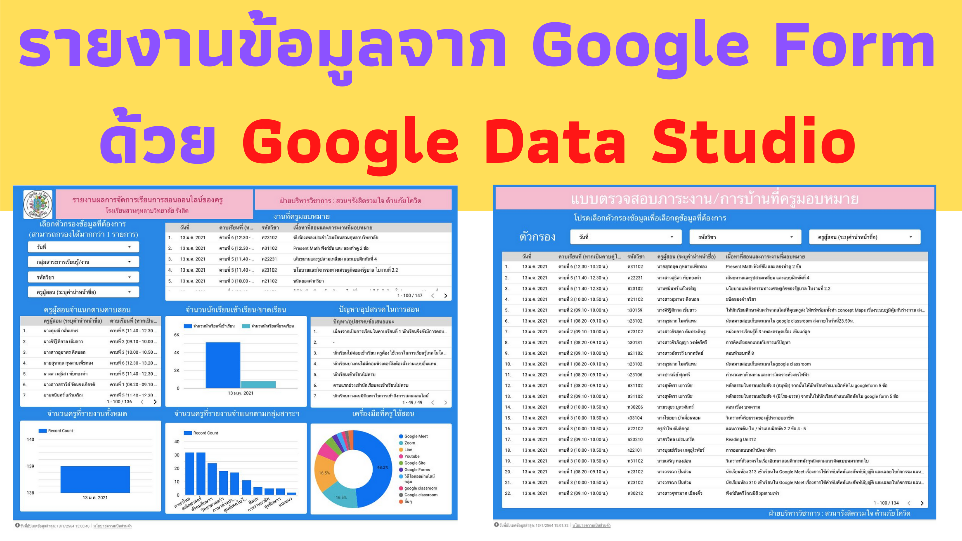 การใช้งาน Google Data Studio รายงานข้อมูลจาก Spread Sheet / Google Form
